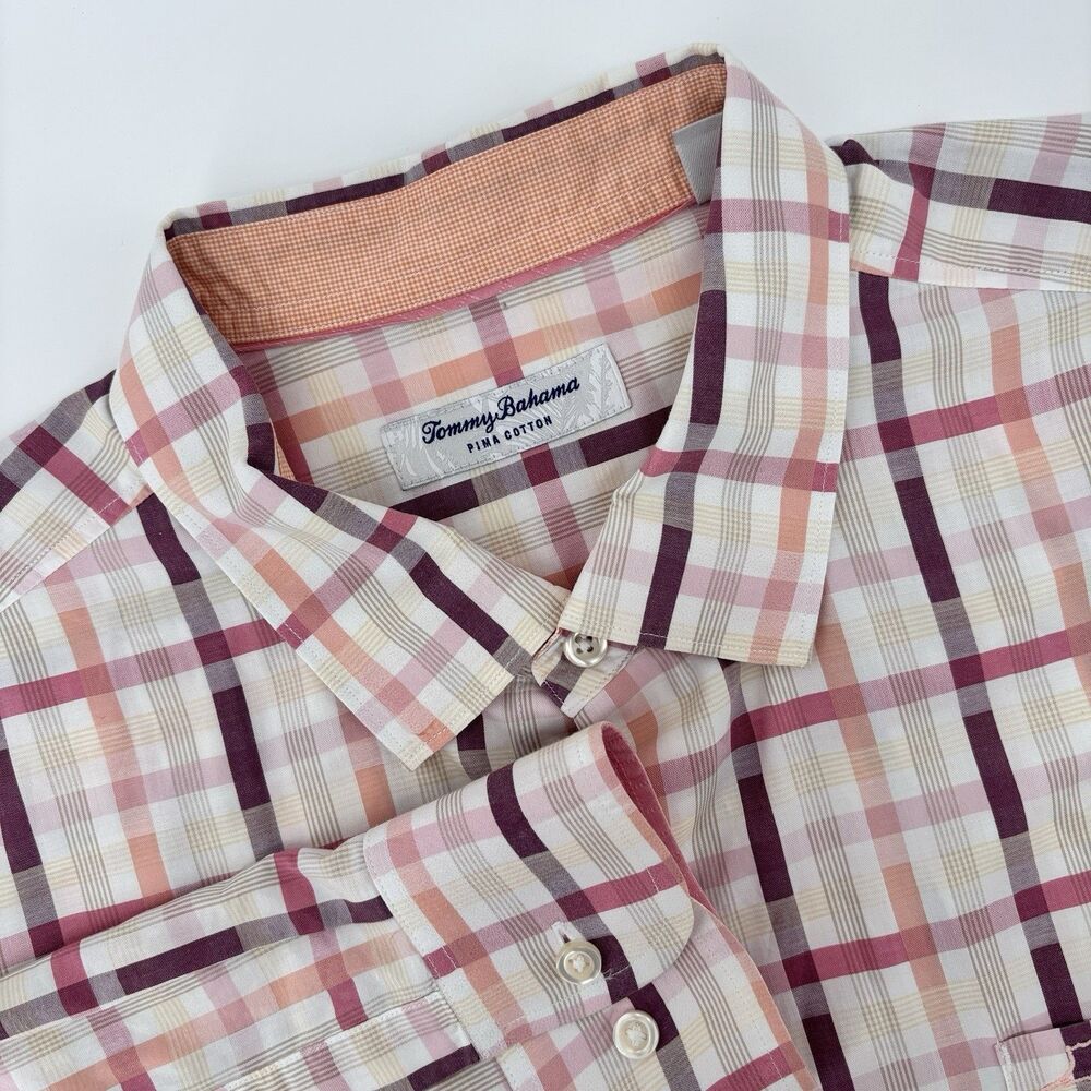 Tommy Bahama Men's XL Pima Cotton Plaid Long Sleeve Shirt Peru